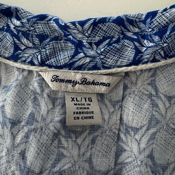Tommy Bahama Linen Pineapple Print Button Down Sleeveless Blouse Blue White | XL - Picture 8 of 9